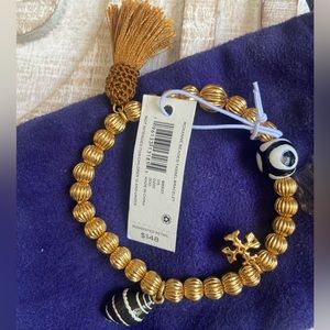 Tory Burch Roxanne Beaded Tassel Bracelet gold “New”